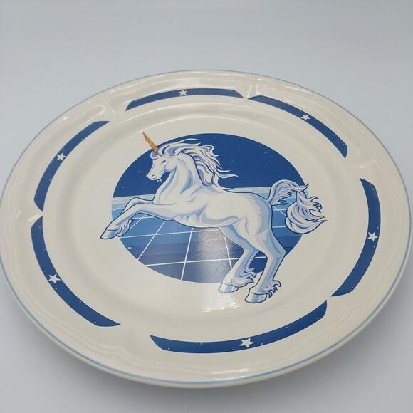 Tienshan‎ Stoneware Blue Unicorn Fantasy Dinner Plate 10.5" Replacement VTG - Picture 1 of 3